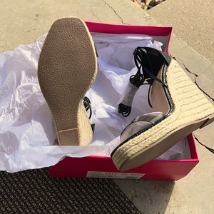 Never worn: clear, tan and black wedges. Purchased through shoe dazzle.